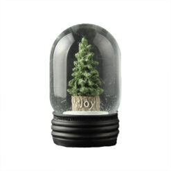 248-14135 X'mas tree on tree stump-joy in 65mm snow globe
