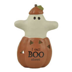 256-70560 6 inches Matte Hand-painted 3D Pumpkin Tealight Holder with LED Tealight