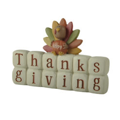 256-14519 Turkey holding pumpkin on block-Thanksgiving