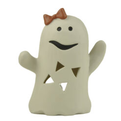 256-70563 Hand-painted Matte 3D Ghost Tealight Holder with LED Tealight 6 inches