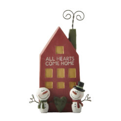 258-14362 Red house with 2 snowmen