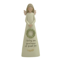258-14389 X'mas angel holding round wreath-I bring …