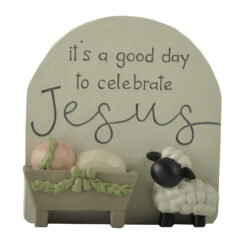 258-14392 Plaque w baby Jesus & sheep