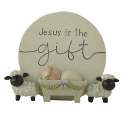 258-14393 Plaque w baby Jesus & sheep