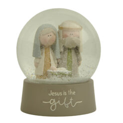 258-14412 Holy family in 100mm Snow Globe-Jesus is the gift (traditional colors)