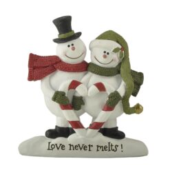 258-14433 A couple of snowmen w heart candy canes on base