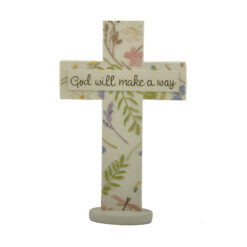 261-14609ANGELS AMONG US - GOD WILL MAKE A WAY FLORAL CROSS