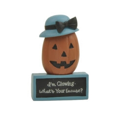 266-14769 Pumpkin w fabric hat on block-I'm Glowing…