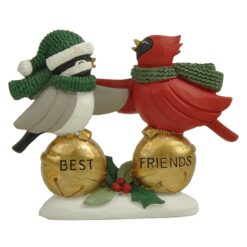 268-14730 Grey bird and red bird on bell w snow base-BEST FRIENDS