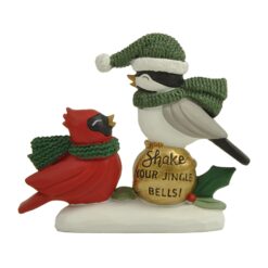268-14731 Grey bird and red bird on bell w snow base-Shake…