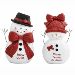 268-14876 S/2 man & girl snowmen w bow-snow…Merry…