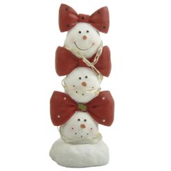 268-14881 Stack three snowmen's heads w bow & fairy lights